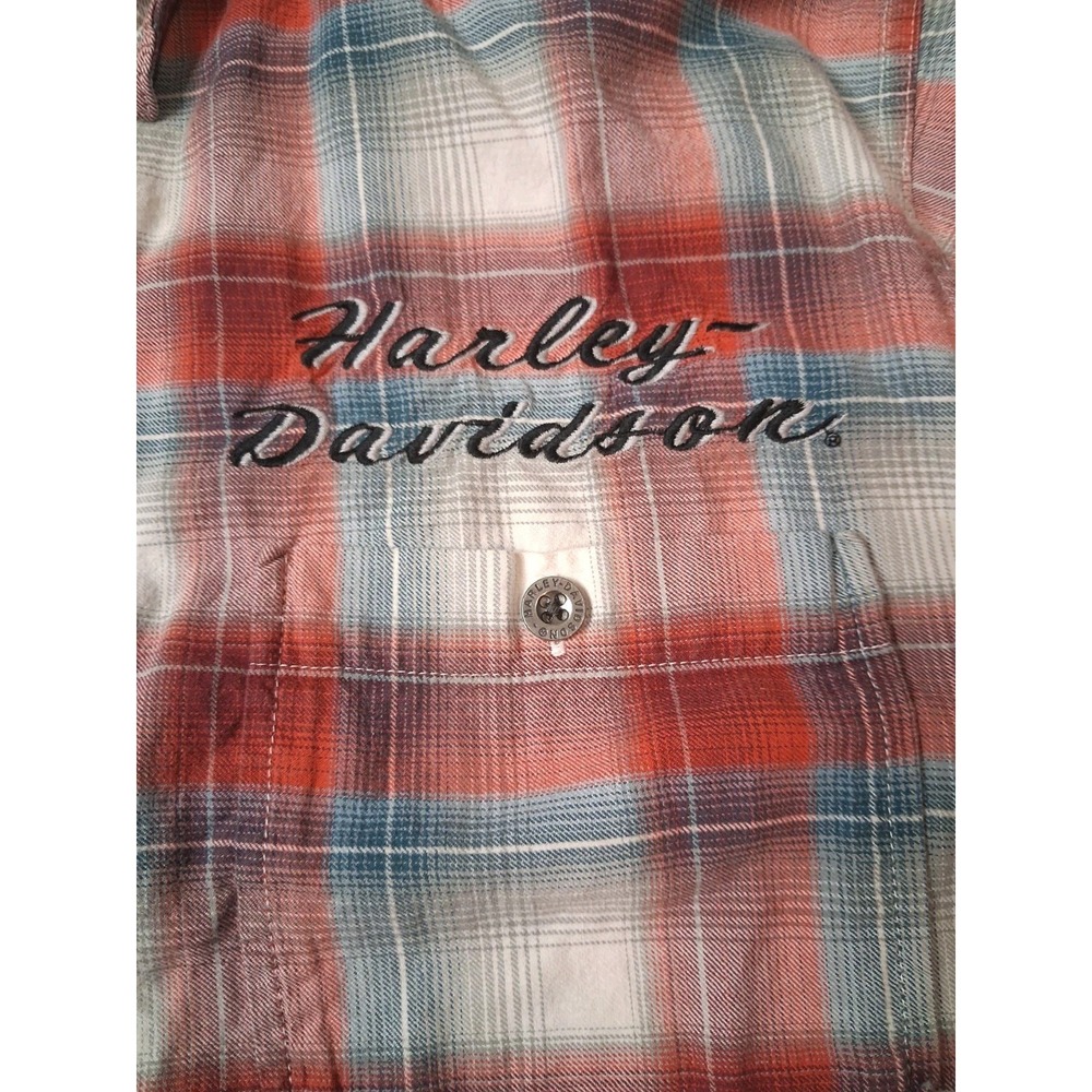 Harley Davidson Short Sleeve Button Up Plaid Shirt Large Cotton - Picture 5 of 11